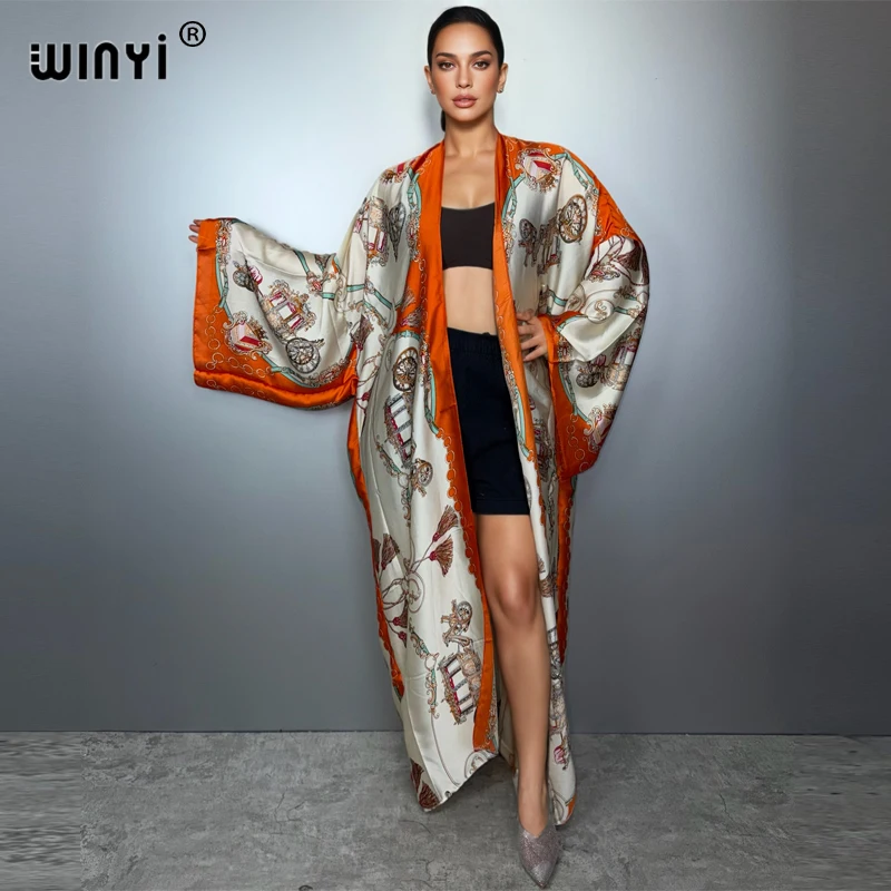 

WINYI fashion kimono new kaftan beach wear Cardigan evening dress abaya dubai luxury cover-ups beach outfits women party Caftan