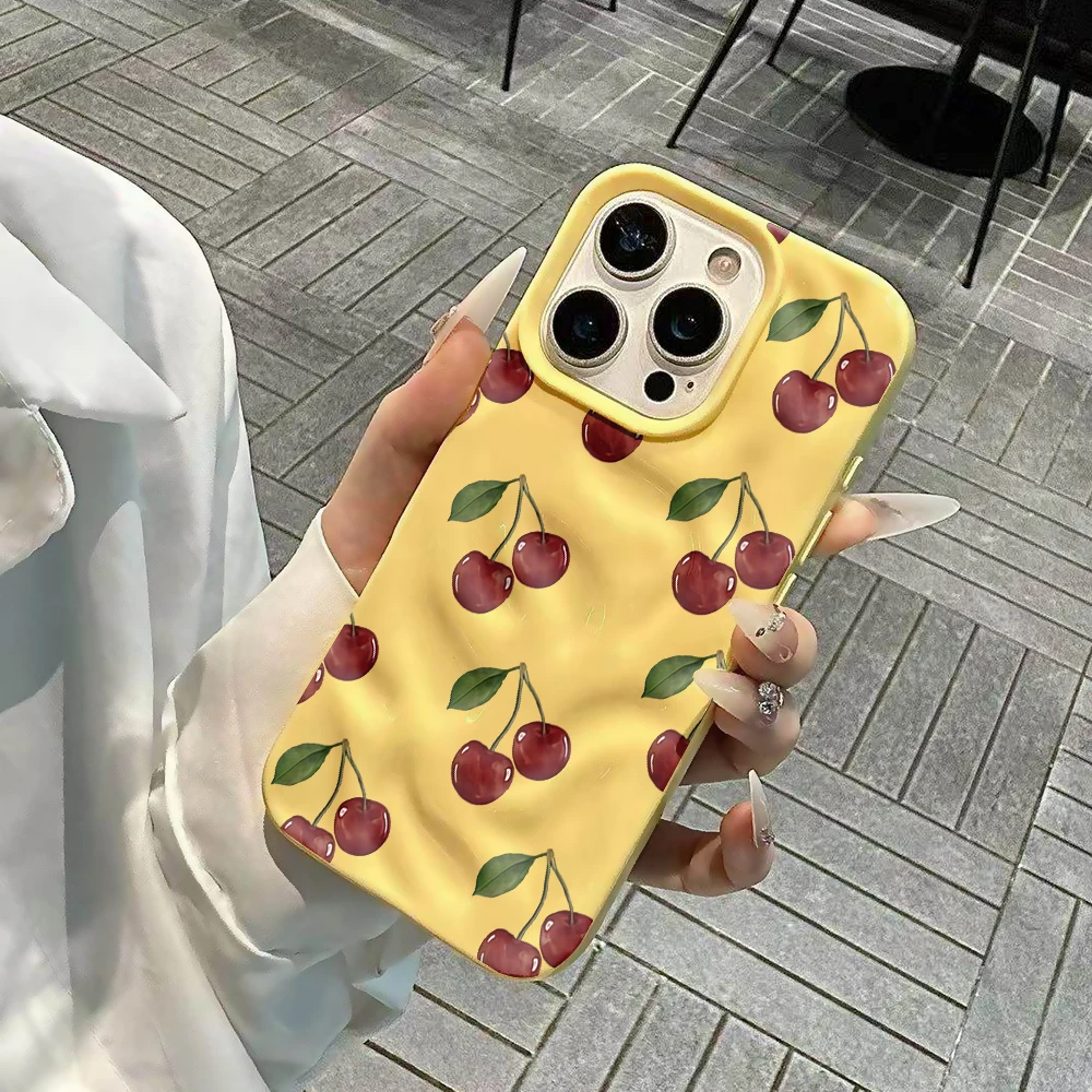 Koreanische Kirsch-Design Handyhülle aus Weichem Silikon für iPhone 17 16 15 14 13 12 11 Pro Max 14 Plus 17Air Falten-Wellen-Abdeckung – Detail 5