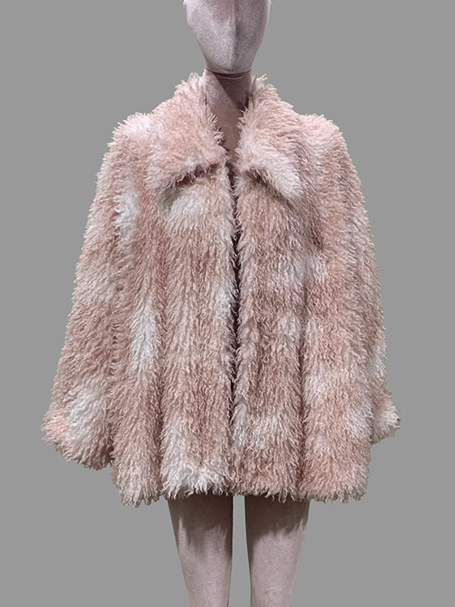 Nerazzurri Autumn Winter Oversized Colorful Multicolored Fuzzy Shaggy Warm Faux Fur Coat Women Turn-Down Collar Fluffy Jacket