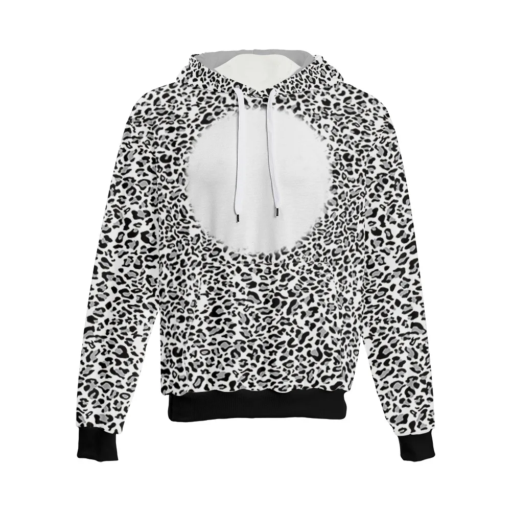 Sublimation Blank Fleece Sweaters Leopard Print Design Sweatshirt Hoodie Pullover Hiphop Street Culture For DIY Photo Printing