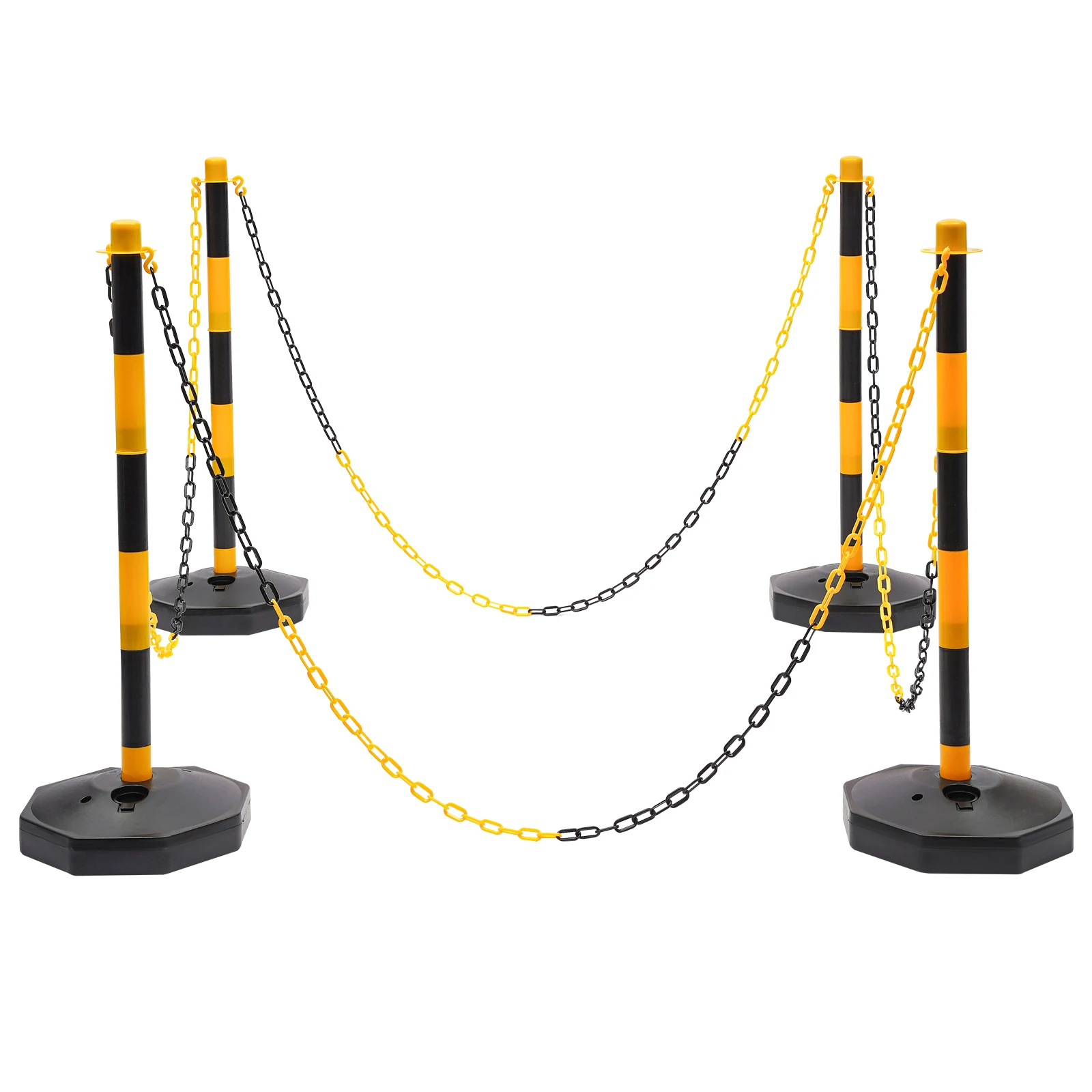 Safety Bollard Set - 6 PE Posts+6 Fillable Bases+5x6.56ft Chains, Adjustable Height, Windproof for Parking Lot/Construction