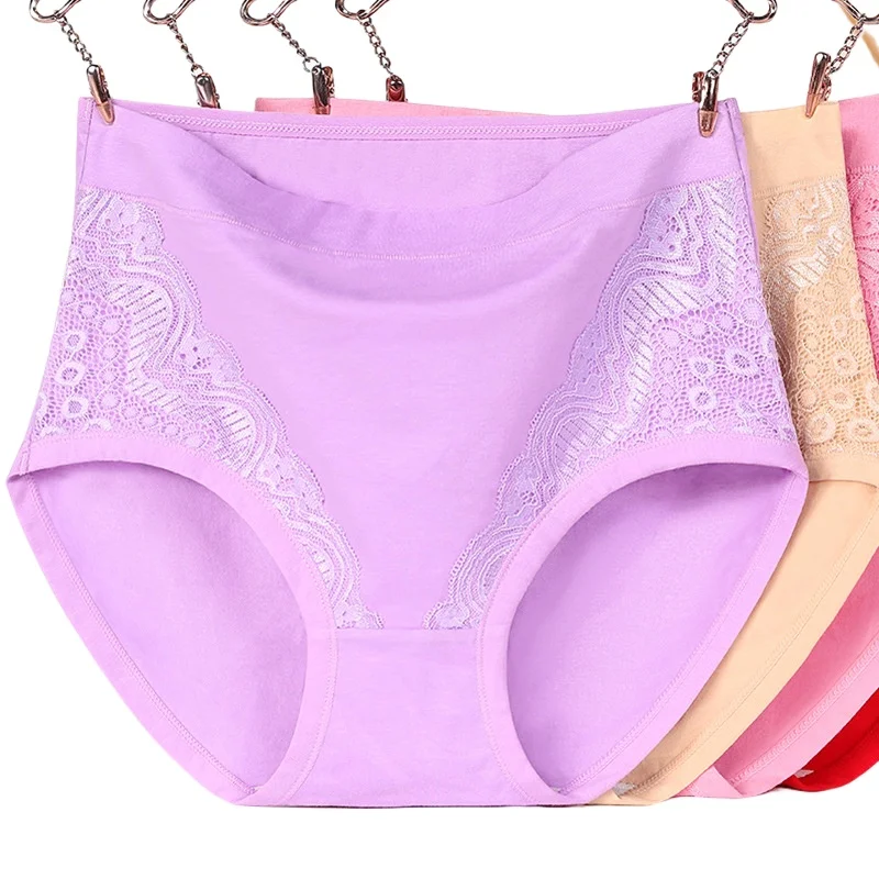 

7Pcs/Lots Cotton Women Panties Lady Plus Size Underwear Large Size Lace High Waist Briefs Breathable Solid Color Female Lingerie