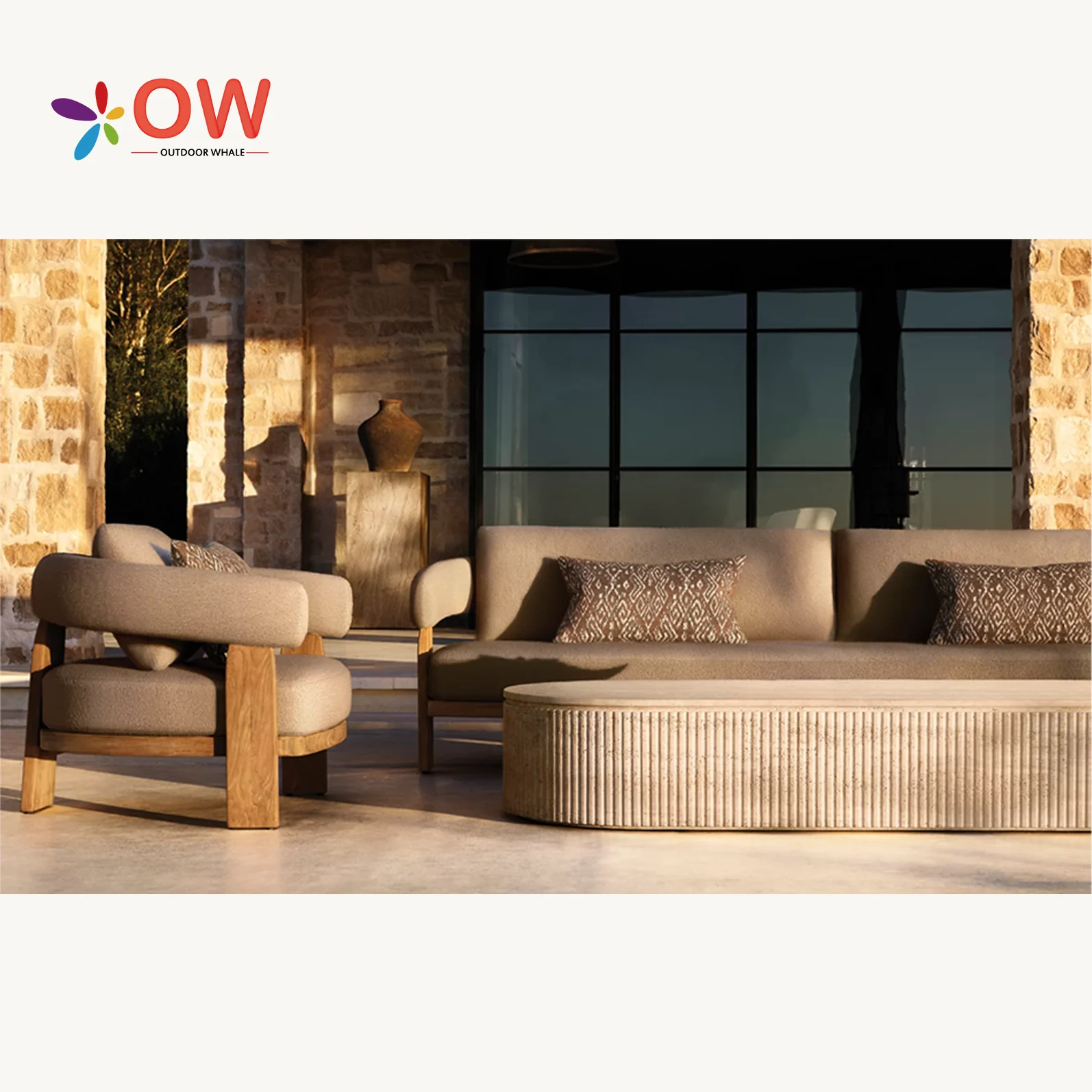 High Teak Garden Sofa Set For Patio Furniture Set Waterproof Fabric Cushions For Outdoor Furniture Set