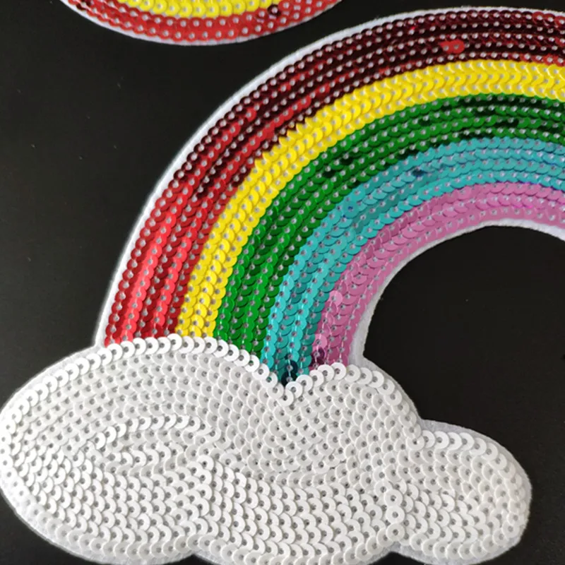 25CM Rainbow Iron On Patches For Clothing Sequins Biker Badge Embroidery Fabric Sequined Patch Clothes Stickers Strange things