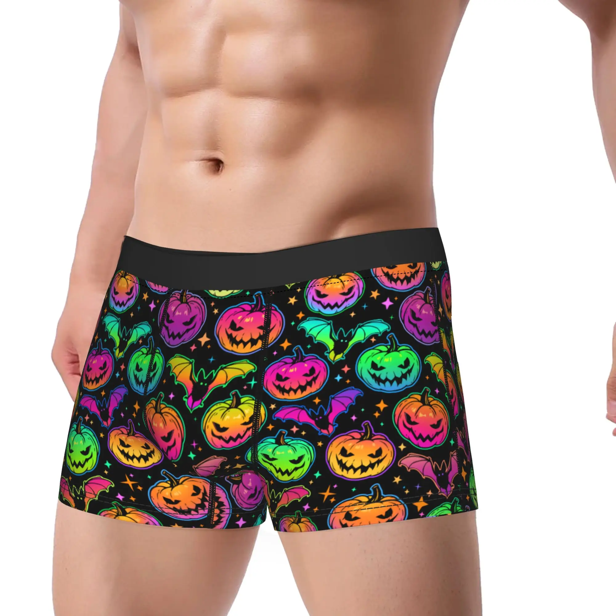 Men Halloween Pumpkins Bats Long Underwear  Humor Boxer Briefs Shorts Panties Male Soft Underpants M-XXL