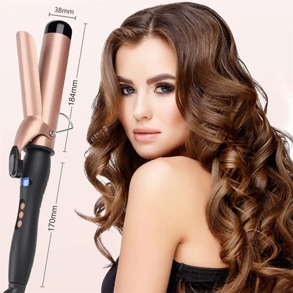 

YAWEEN Ceramic Curling Iron Set with Gloves,38 MM Instant Heating Curling Iron with LCD Display,Adjustable Temperature,Auto Off