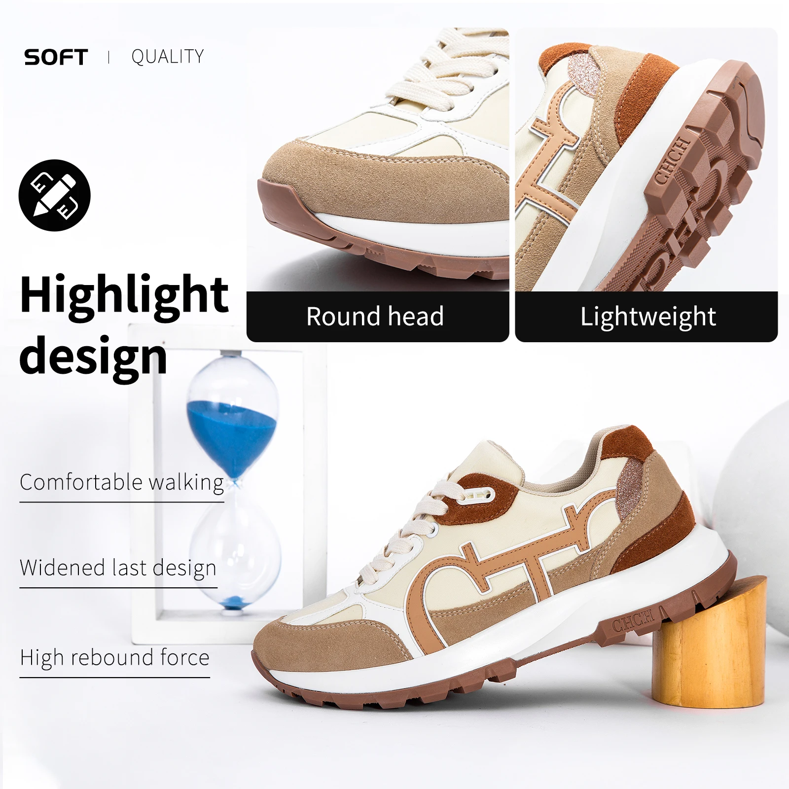 Women\'s tennis shoes 2024 apricot patchwork lace up sports walking shoes