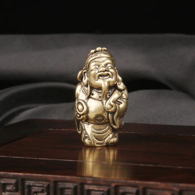 Brass God Of Wealth Desktop Ornament Copper Carved Buddha Statue Offering Ornament Pocket Buddha Bronze Ware