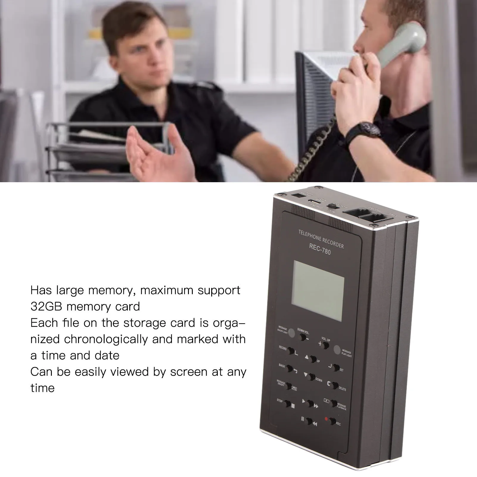 مسجل المكالمات الهاتفية الثابتة جهاز تسجيل الهاتف اليدوي التلقائي 32 جيجابايت ذاكرة مسجل الهاتف جهاز تسجيل الهاتف