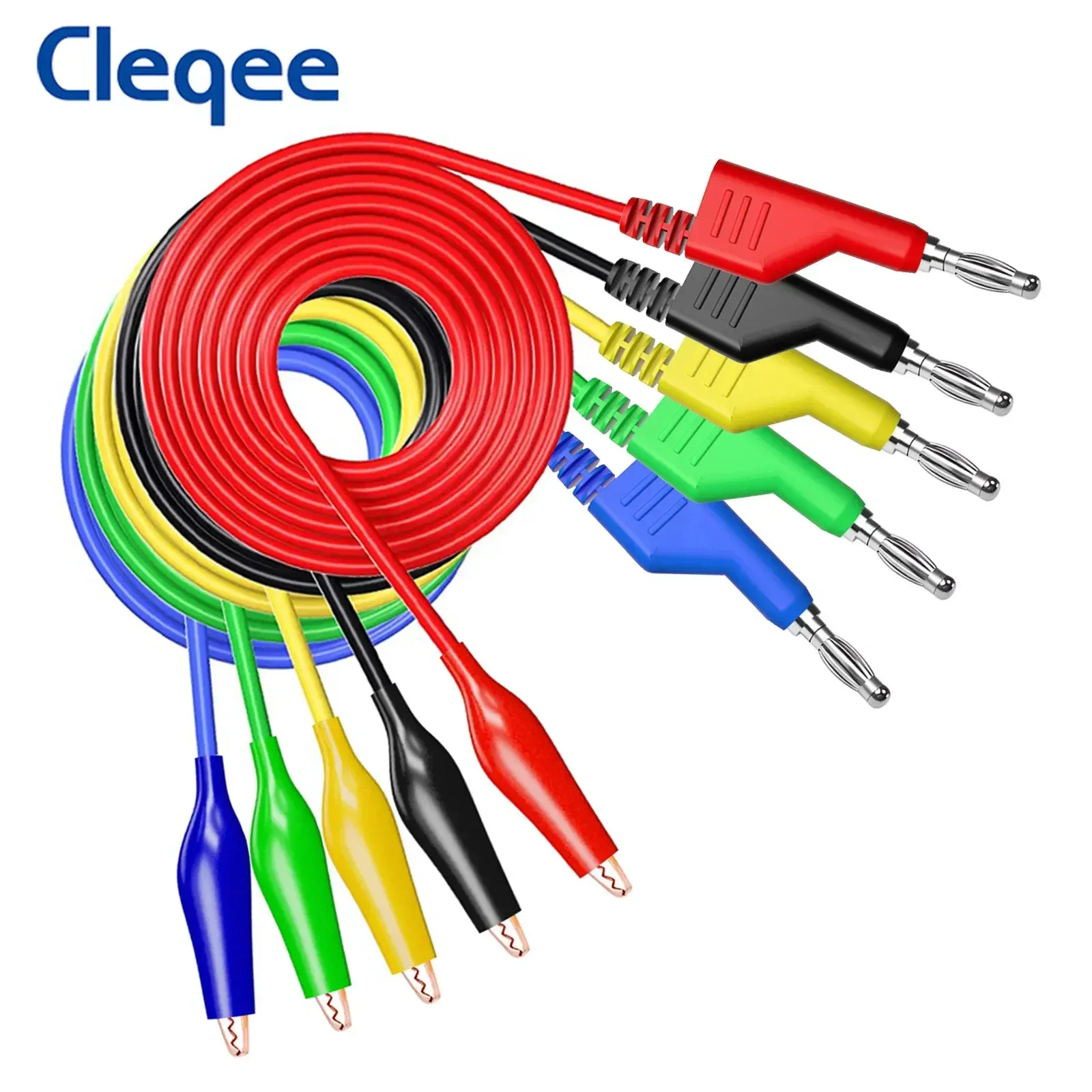 cleqee p1044 pecas mm plugue banana empilhavel para clipe alliagtor cabos de teste grampos de crocodilo cabos de teste de multimetro duravel 1m 01