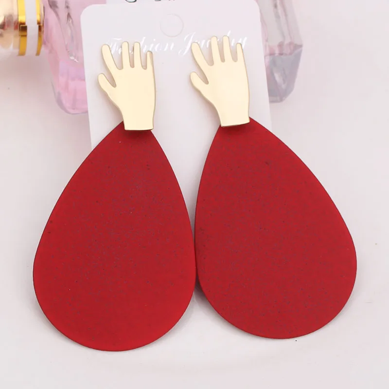 New Wine Red Geometric Hanging Earrings for Women Metal Pendants Dangle Earrings Red Color Exaggerated Drop Earrings aretes