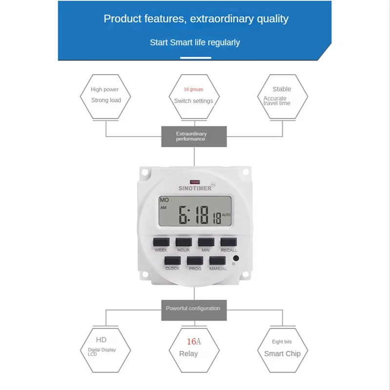 Sinotimer Tm618N-2 Lcd 1.6 Inch Digitale 220V Ac 7 Dagen Programmeerbare Timer Schakelaar Met Relais Binnen En Countdown Tijd Functie