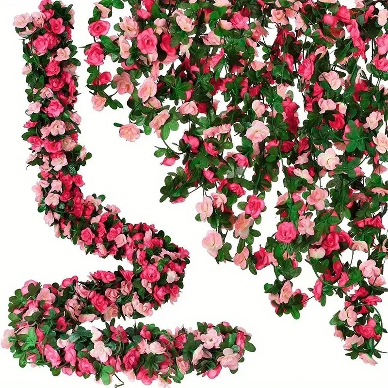 Flores Artificiales de Rosa de 250 cm para Decoración de Bodas, Hogar, Habitaciones, Jardín de Otoño, Arco Exterior, Navidad, Mimbre, Plantas Artificiales DIY