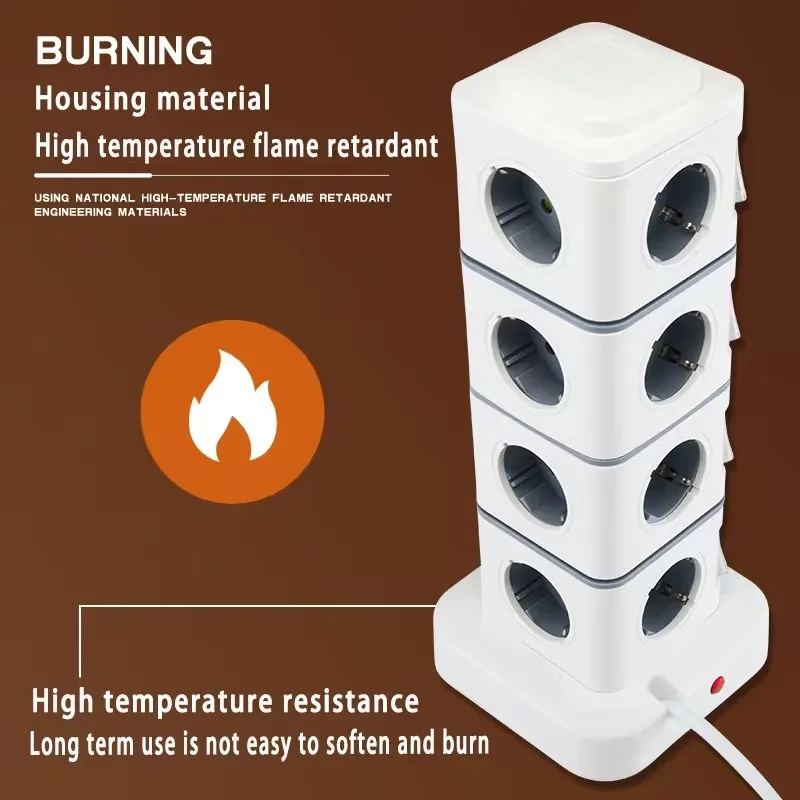 

Вертикальная розетка питания с розеткой-удлинителем европейского стандарта подходит для домашнего и офисного использования.