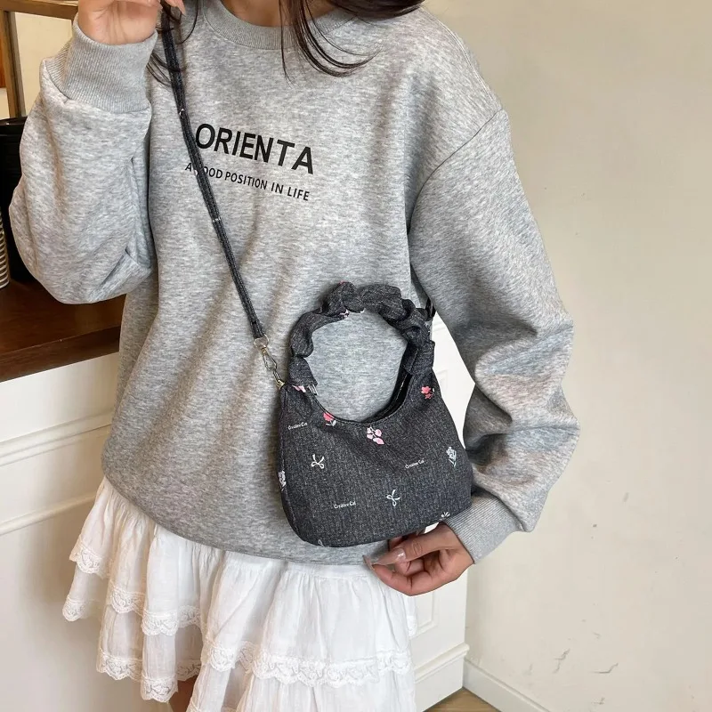 

Women Cross Body Bag Flower Bow Print Handbag Soft Tote Underarm Bag for Casual Daily