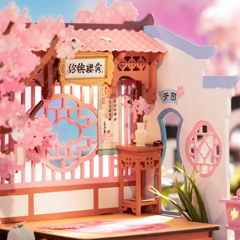 ديوراما لمهرجان حديقة الربيع، منزل مصغر خشبي ثلاثي الأبعاد DIY، مشهد خارجي غريب الأطوار للبالغين #4