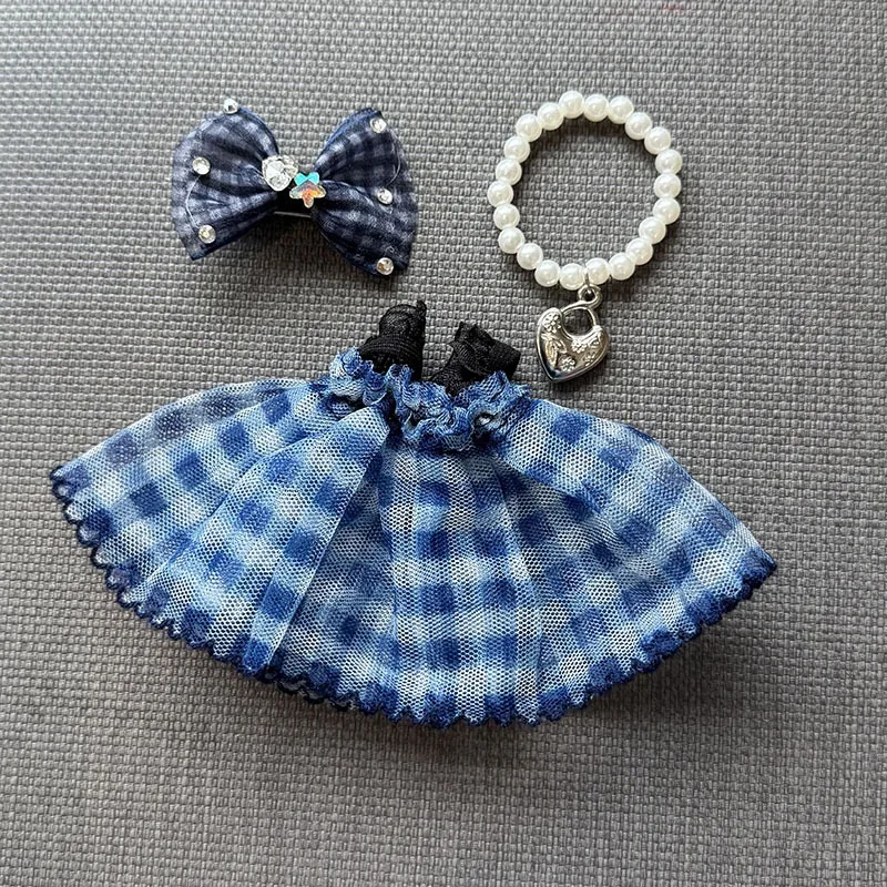 ل 17 سنتيمتر Labubu الملابس الملونة منقوشة تنورة الفينيل دمية فستان شاش الملابس هدايا الحفلات