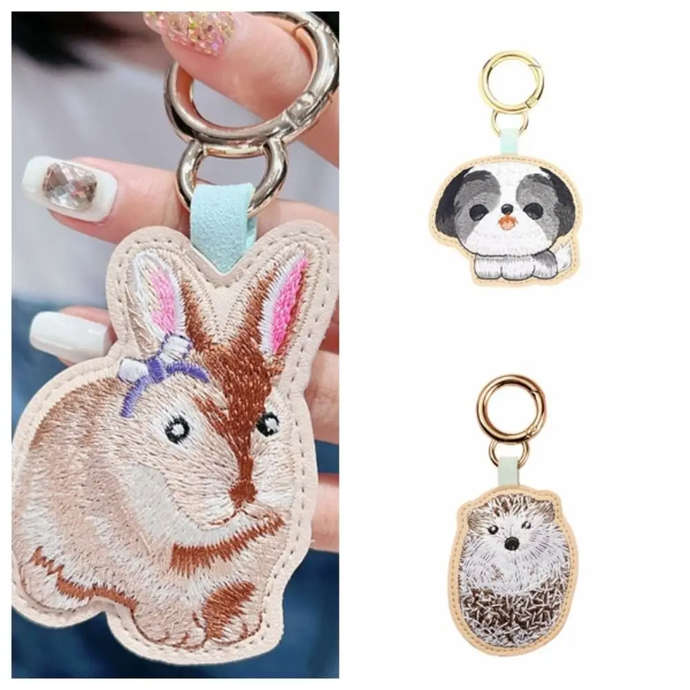

Sweet PU Leather Embroidery Rabbit Keychain Dog Ornaments Cartoon Animal Pendant Hedgehog Cute Car Keyring Key Decoration