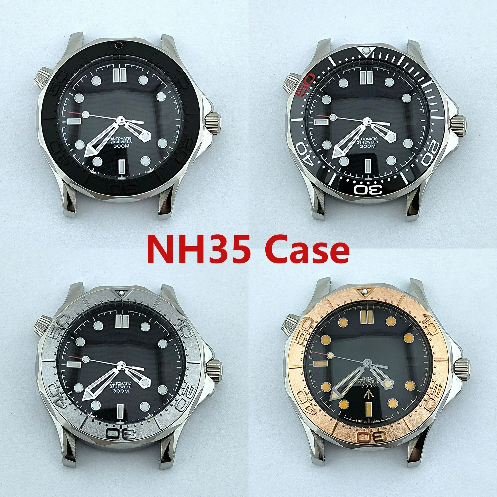 NH35 Cassa quadrante lancette in acciaio inossidabile da uomo parti di orologi impermeabili per Seamaster 300 NH35/NH36 movimento automatico MOD sostituzioni