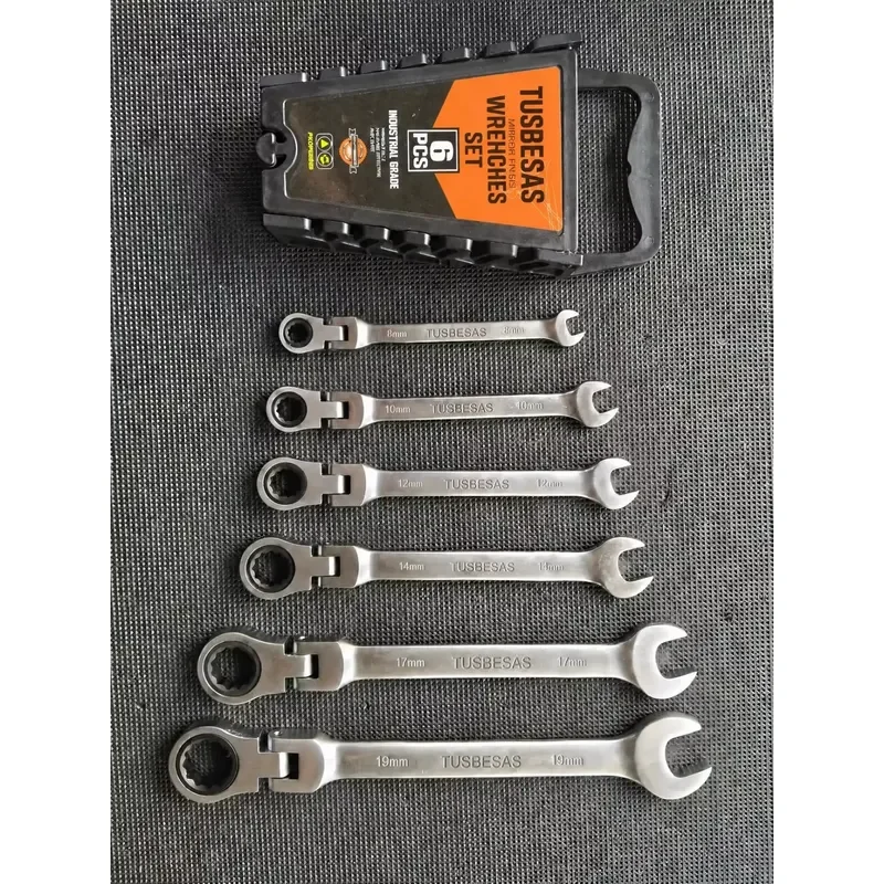 TUSBESAS 6 PCS Flexible Head Ratchet Combination Wrench SetCrV Steel Mirror Finish Metric Ratcheting Spanner Set for Auto