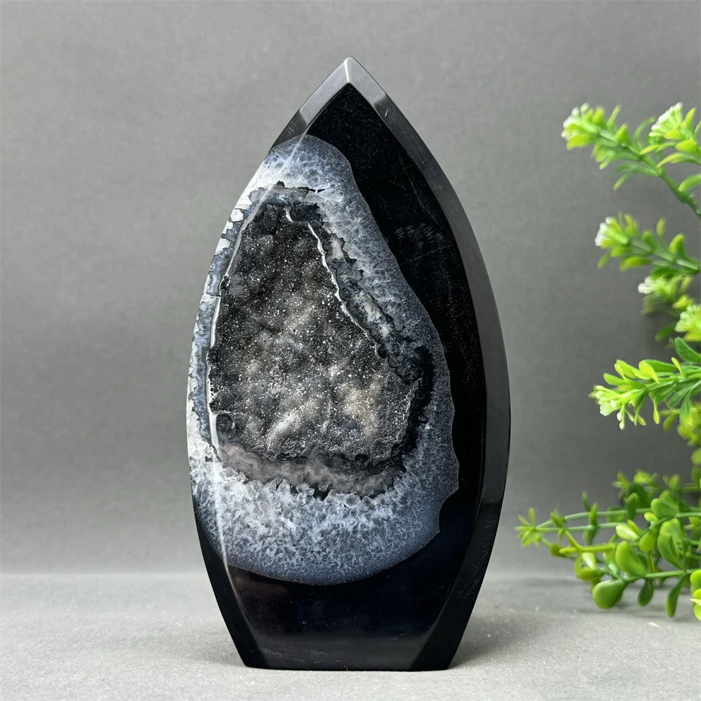 

Natural Black Onyx Free Form Geode Torch Reiki Healing Chakra Spiritual Meditation Home Decor Witchcraft Altar