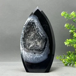Natural Black Onyx Free Form Geode Torch Reiki Healing Chakra Spiritual Meditation Home Decor Witchcraft Altar