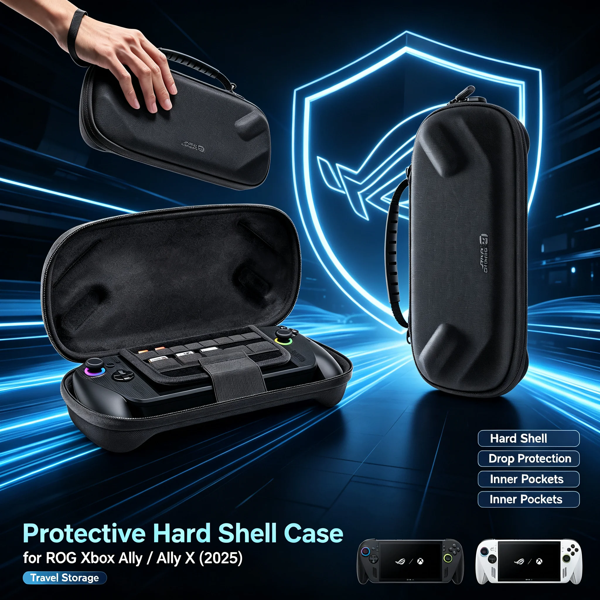Handheld Game Console Case Travel - حقيبة سفر صلبة لجهاز ROG Xbox