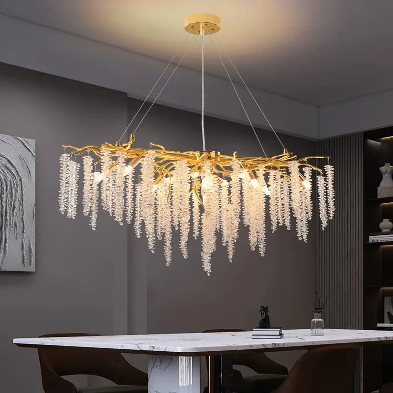 

Ceiling Chandelier Long Crystal Tree Branch Pendant Lights Silver Living Room Hanging Pendant Light Fixtures Gold Round