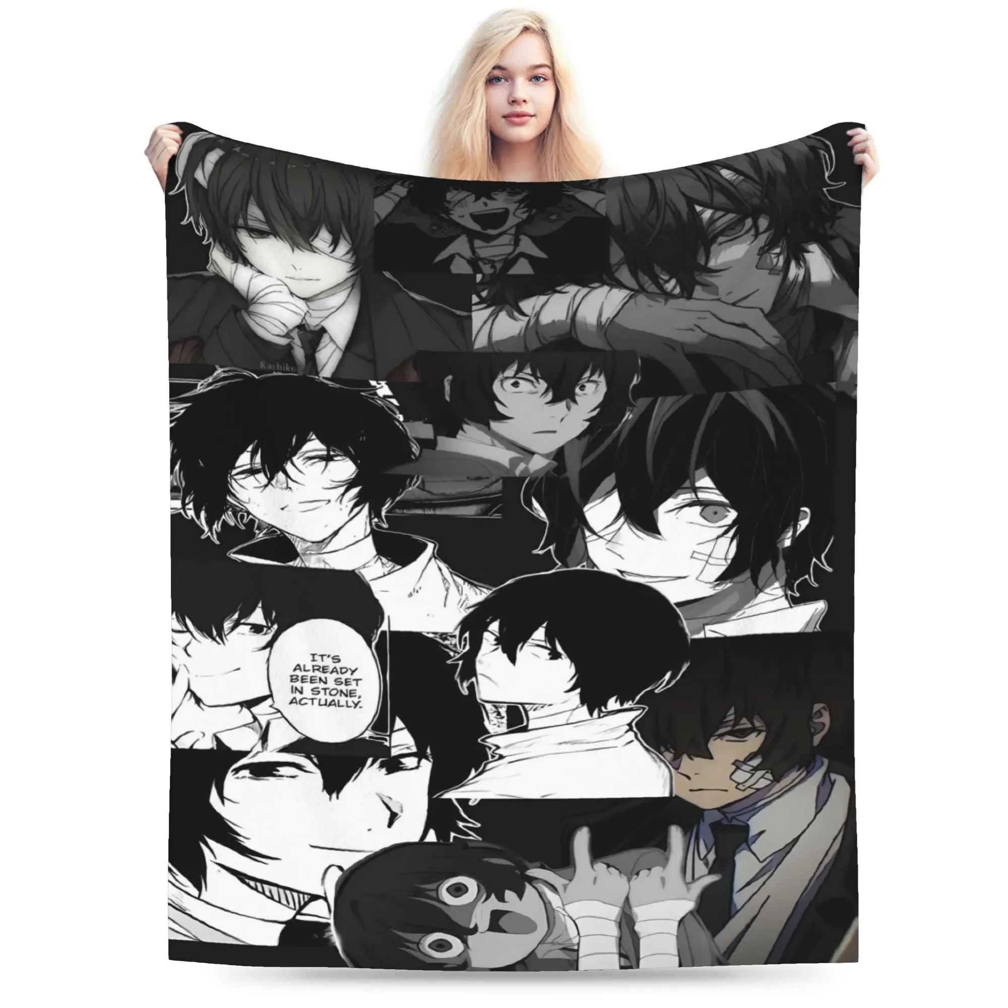 Dazai Bungo Stray Dogs Flannel Blanket  Warm Soft Throw Blanket for Home Decor Camping Graphic Bedspread Sofa Bed Cover