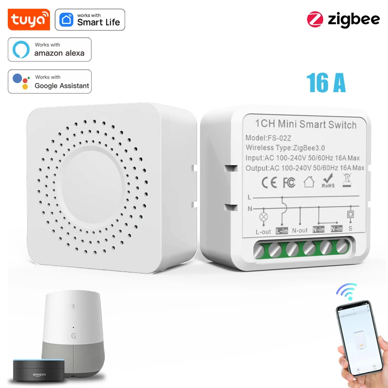 

10/16A Tuya ZigBee Smart Switch Module 1/2/3/4 Channel 2 Way Control Breaker Timeing Works with Alexa Google Home Smart Life APP