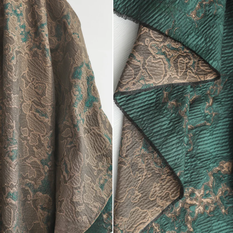 

Green Brown Moss Deep Pool Double-sided Jacquard Fabric Creative Texture Pleated Half Skirt Suit Clothing Designer Fabric