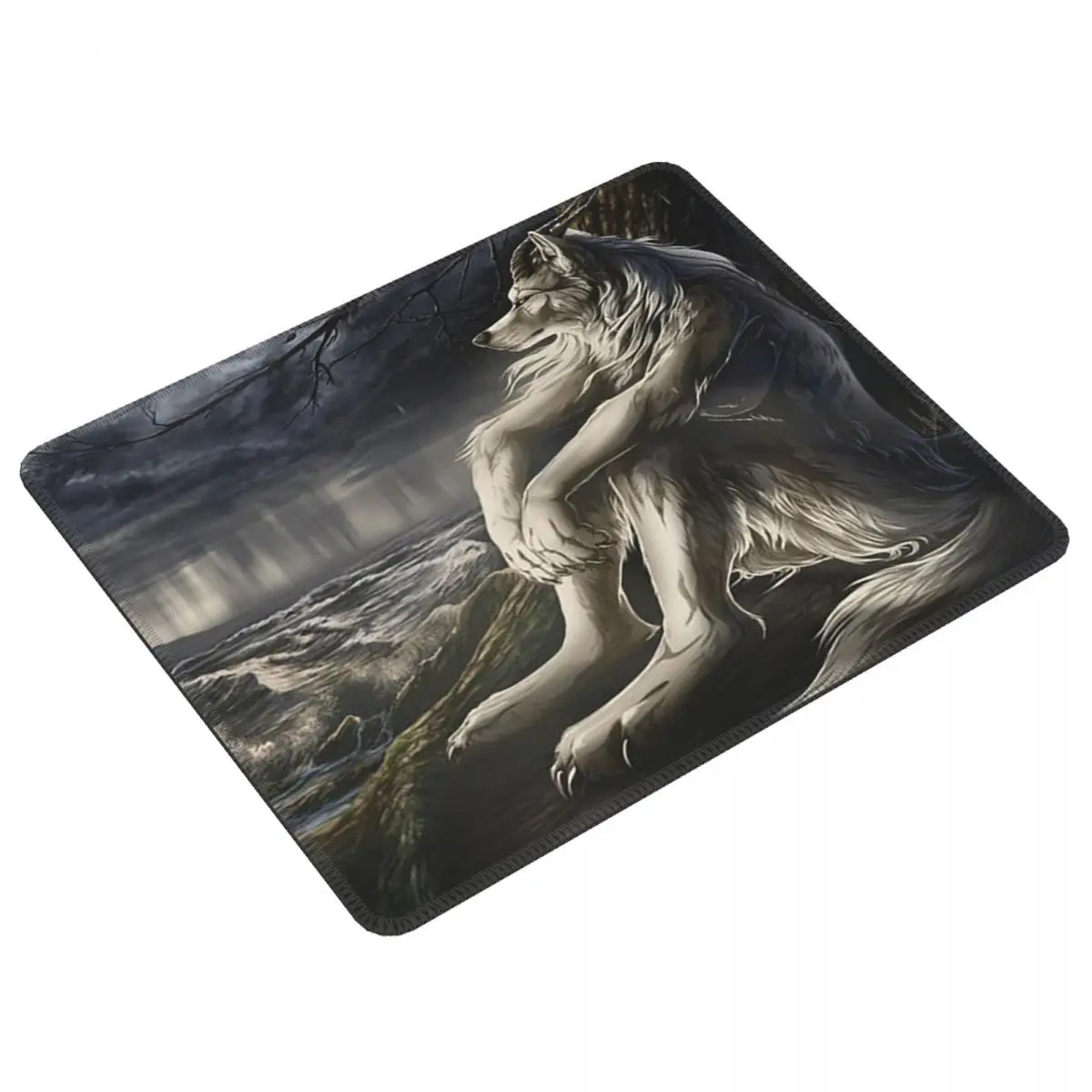Multi-size Mouse Pad Emo White Wolf Sitting Sad Meme Gamer PC Laptop Mats Keyboard Computer Gaming Office Accessories Desk Mat