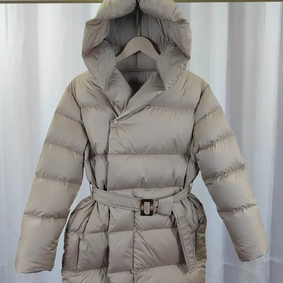 New Winter Women Warm Puffer Jacket Female Hooded Down Coat Snow Cotton Padded Coat Female With Belt Slim Waterproof Outwear