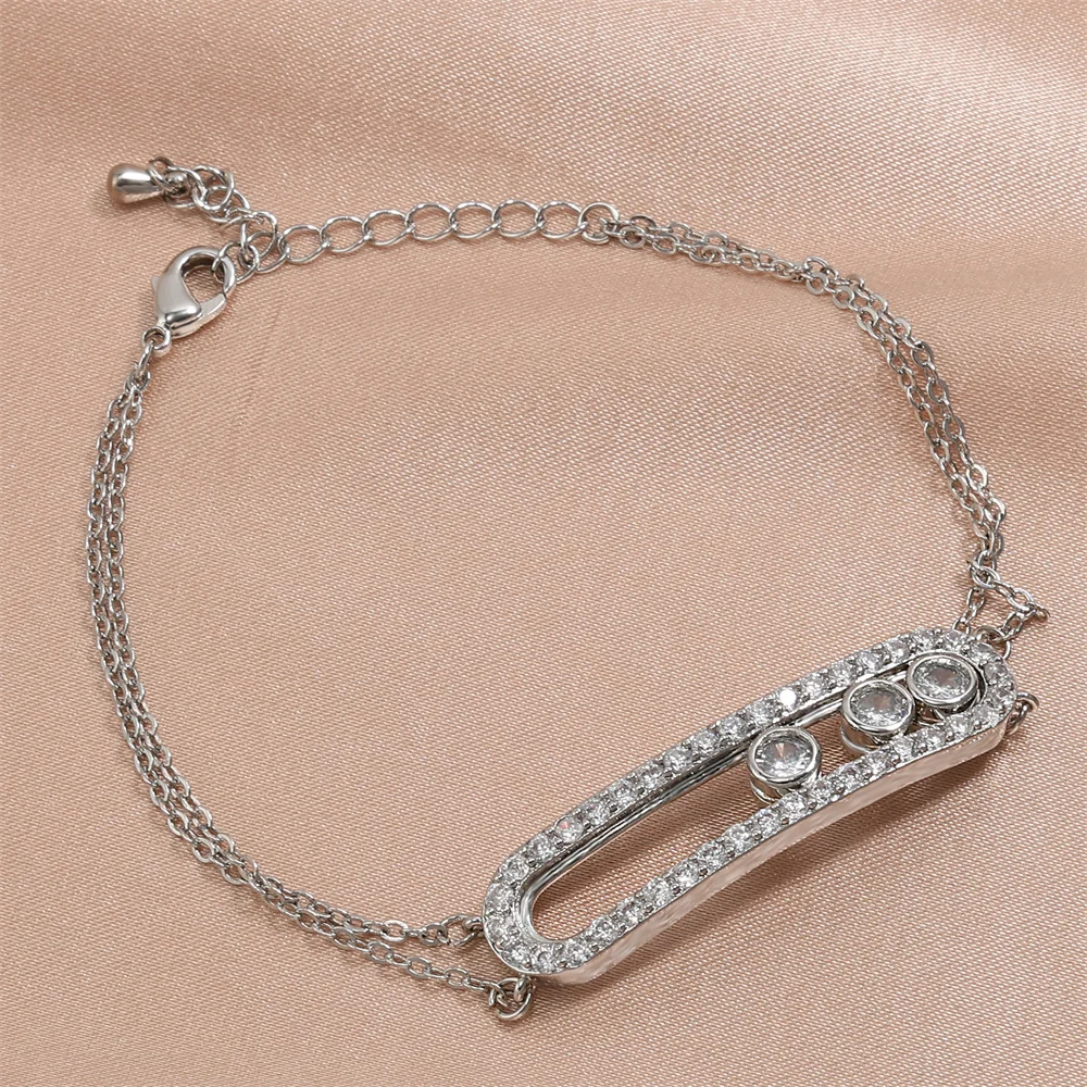 Fashion Bracelets for Women Luxury Zircon Crystal Chain Link Bangle Simple Korea Cubic Zirconia Party Jewelry image 2