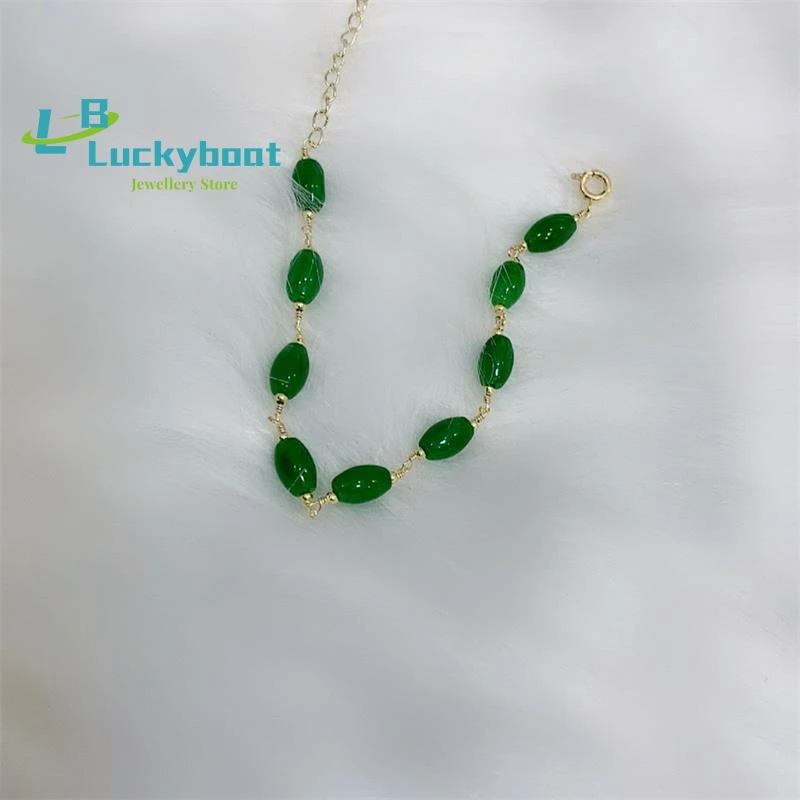 Natural Dry Green Jadeite Rice Bead Bracelet Retro Ancient Hanfu Cheongsam Bracelet Bracelet 2021 New Women's Jewelry Gift