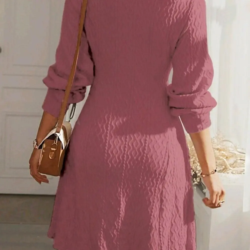 فستان كاجوال متوسط الطول على شكل حرف a بأكمام مستقيمة وفتحة رقبة مستديرة طقم تنورة نسائية على الموضة #3