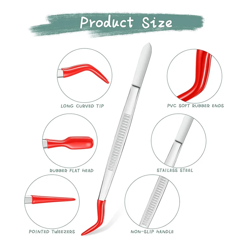 3 Pieces Tweezers with Rubber Tips Tweezers PVC Coated Tweezers Set, Rubber Straight and Flat Tip Tweezers Red