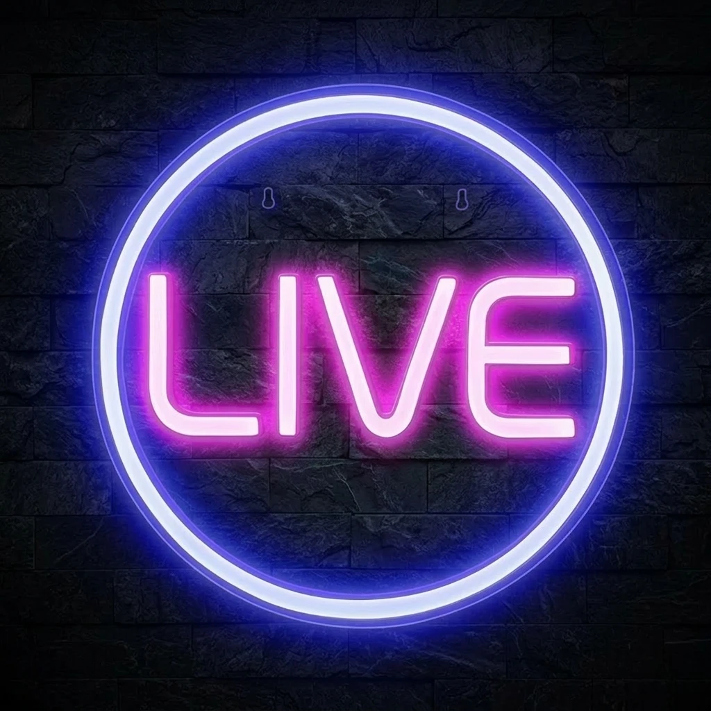 

LIVE Neon Sign Light Up Your Live Broadcast Stylish LED Neon Sign for Gaming Enthusiasts Streamers Bedroom Studio Wall Art Decor