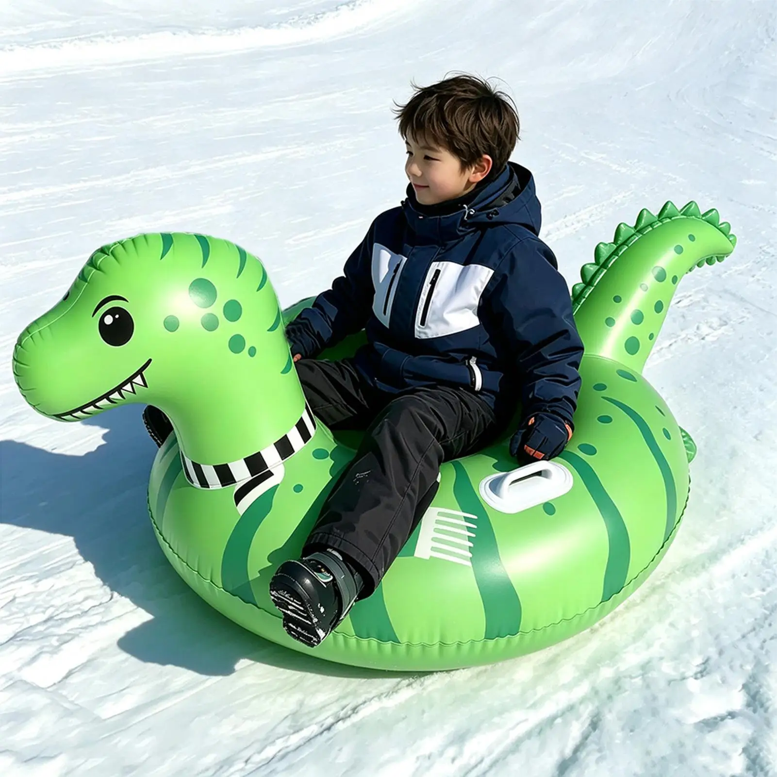 Snow Tube Dinosaur Cartoon Inflatable Sledding With Handles Inflatable Snow Tube For Kids Adults Boys Girls Family Activities