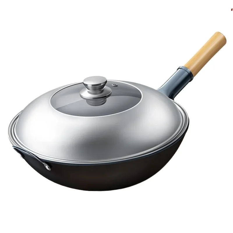 Carbon Steel Wok,12.6" Round Bottom Woks Pan Uncoated Nonstick Pot,Pre-Seasoned Chinese Wok Kitchen Cookware for Gas Cooktops