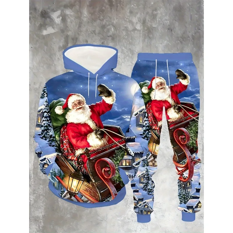 Мужская толстовка с капюшоном с принтом «Счастливого Рождества» и рождественской шляпой, привлекательный и теплый комплект из двух предметов для праздников