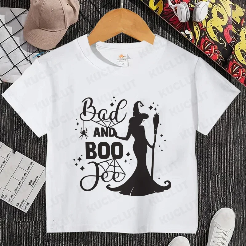 Kids T-Shirt Girls Boys Clothing Funny Designer Witch Graphic Baby Harajuku Short Sleeve Tees Spooky Halloween Party Y2k Tops