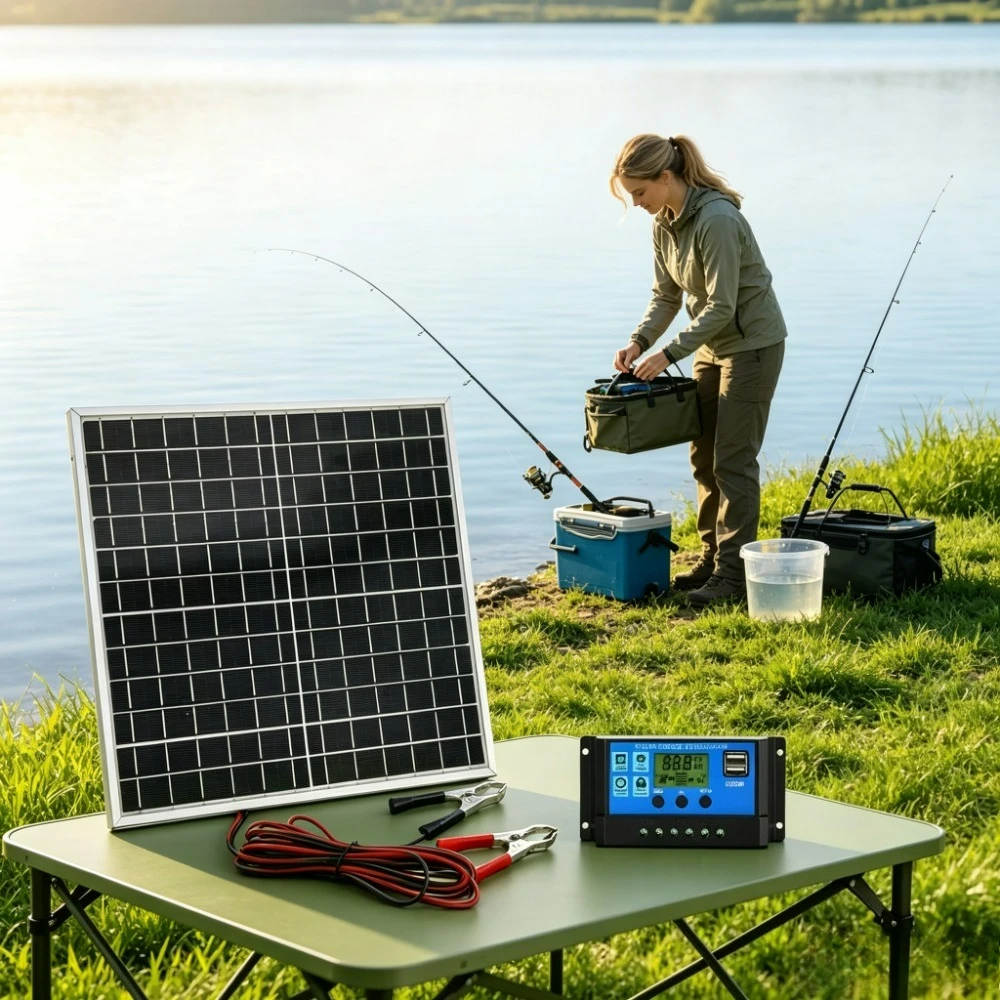 Compact 12W 12V Off Grid Solar Panel Kit Monocrystalline Cell Aluminum Frame with Solar Charge Controller Clip Wires Outdoor