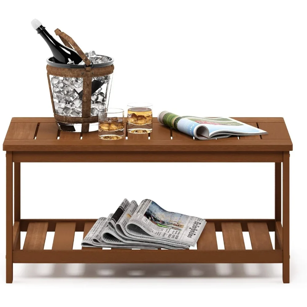 

Мебель для патио из твердой древесины, двухъярусный журнальный столик из тикового масла, натуральный