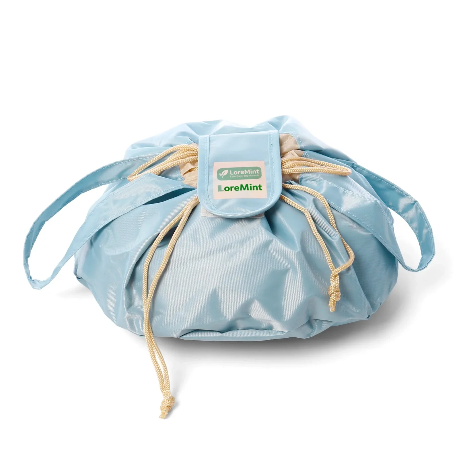 Blue Drawstring Travel Cosmetic Bag – Lightweight Water-Resistant Bucket Organizer with Flap and Dual Wrist Straps
