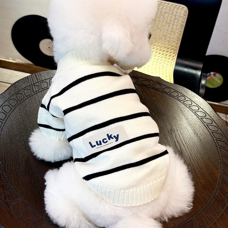 Teddy Cardigan Sweater New Dog Clothes Winter Small Dog Warm Clothes Schnauzer Fashion Striped Knit Sweater XS-XL