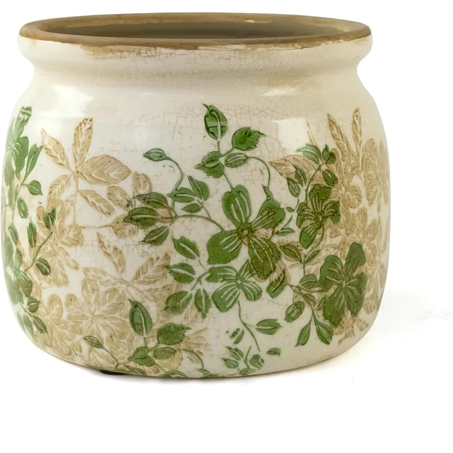 

Vintage Ceramic Ice Crack Flower Pot with Drainage Holes Country Rustic Planters for Indoor and Outdoor Tuscan Dr Home Living R