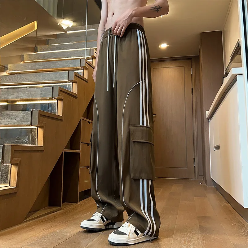 2024 autunno New Charge Pants pantaloni da lavoro sportivi Casual a righe a contrasto in stile Hong Kong per uomo