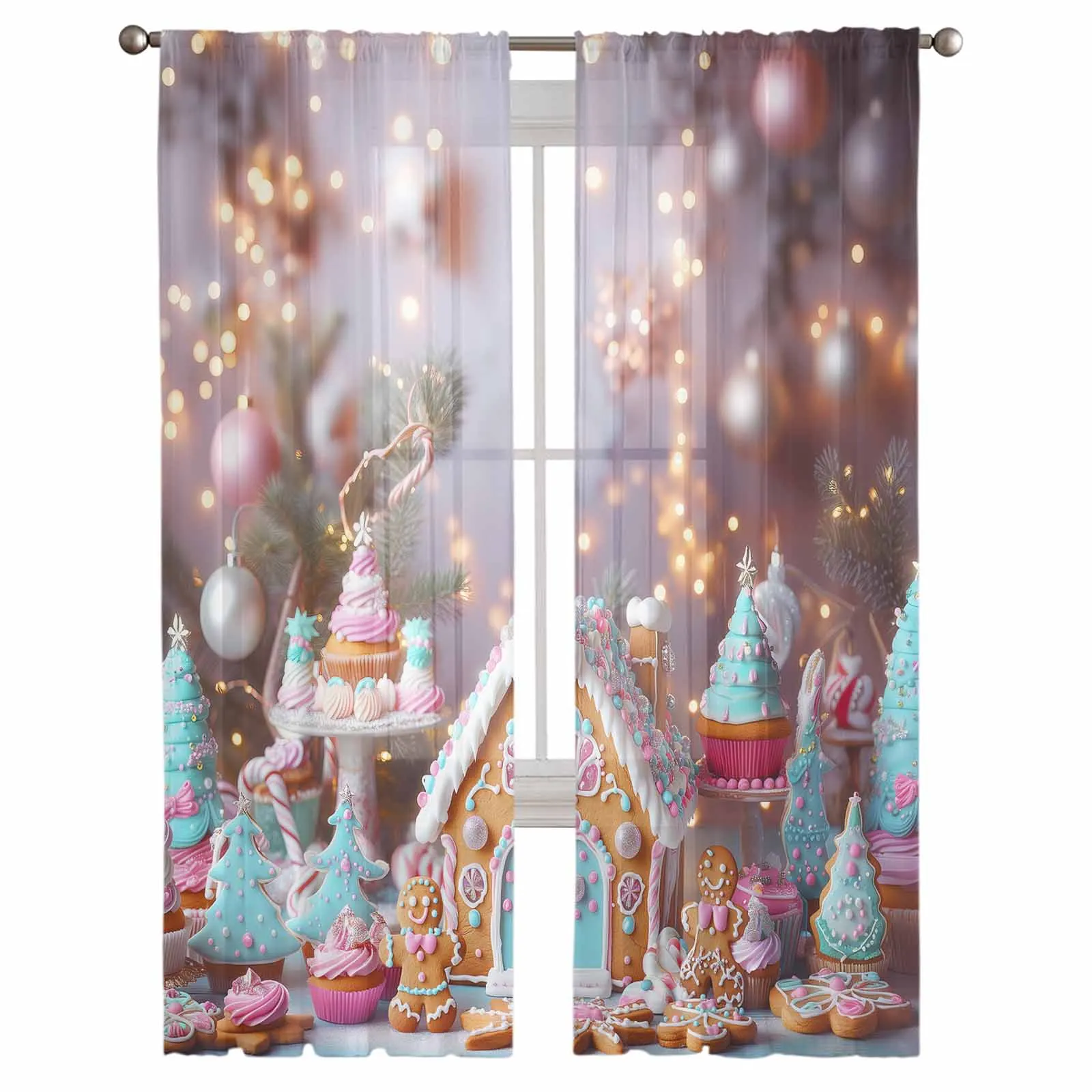 Christmas Candy Gingerbread Curtains For Living Room Sheer Curtain Bedroom Veil Organza Decorative Drapes