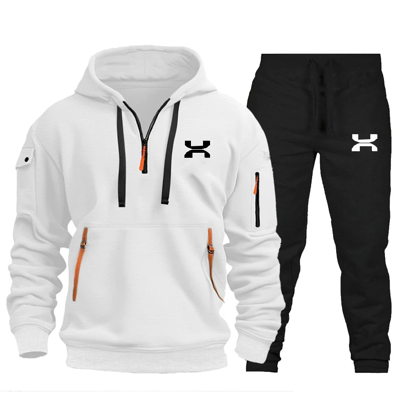 

New cross-border men's velvet casual sports multi zipper arm pocket personalized hoodie pullover hooded jacket